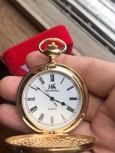 上海牌手表石英怀表复古翻盖怀旧金色罗马数字全铜壳矿物质玻璃镜