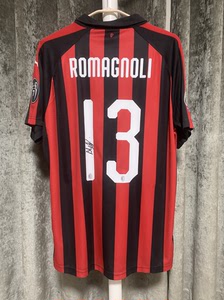 ac米兰1819赛季主场,罗马尼奥利联赛更衣室球衣,带亲笔签