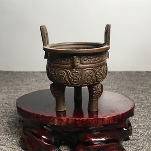 旧货纯铜器兽面纹鼎圆鼎三足鼎铜香炉家居装饰品瑞兽神兽足风水摆