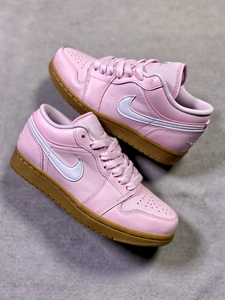 000人付款淘宝粉红色浅粉色鞋带男女扁平椭圆形aj1帆布板鞋休闲运动