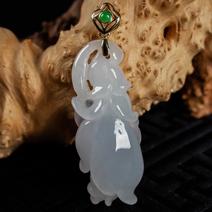 18k金镶嵌兰花老坑天然翡翠a货淡紫兰花吊坠玉挂件带证书7.40克