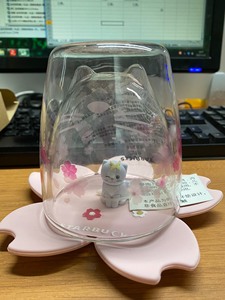 全新正品星巴克萌猫粉樱款双层玻璃杯，带樱花款杯垫，有包装盒！