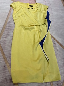 柯莱蒂尔 专柜正品 黄色荷叶边设计优雅知性38码连衣裙160