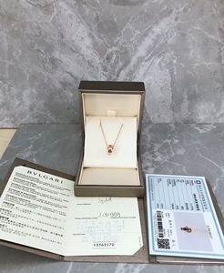 宝格丽玫瑰金双环彩宝项链 盒子证书材质卡在 支持鉴定 支持回