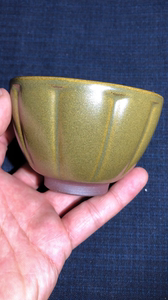 刘学明柴烧建盏抹茶异形盏主人杯 口径9.3×6.3,有款非