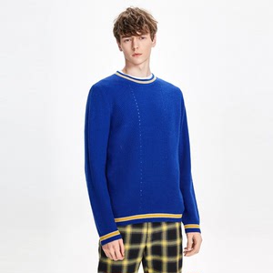 trendiano 欧时力男装潮粗线针织长袖圆领复古毛衣男外