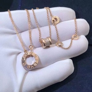 卡地亚小饼带钻项链18k金love系列双环护身符钉子项链