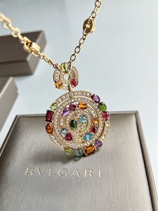 bvlgari 宝格丽 玫瑰金 彩宝 圆环 项链 99新 无