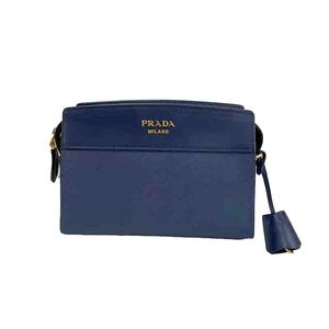 8新]prada/普拉达女士深蓝色十字纹牛皮锁头单肩斜挎包