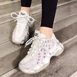 麦露迪女鞋老爹鞋,春秋新款韩版百搭,网面镶钻老爹鞋女,潮运动