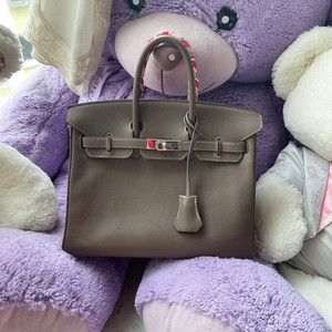 爱马仕 birkin 25 铂金包 锡器灰拼色手提包爱马仕