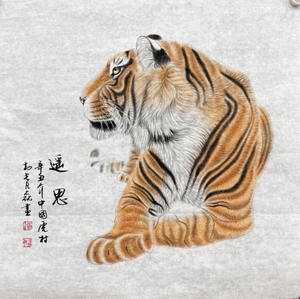 虎王-王建民老师亲传弟子 赵凡磊老师绘画的斗方老虎图《遥思》