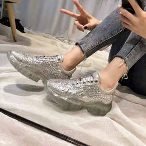 香港代购宋茜同款老爹鞋女jc水晶运动休闲鞋水钻透明厚底小白鞋