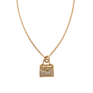 95新-hermes爱马仕公价41250 18k玫瑰金满钻kelly女士项链