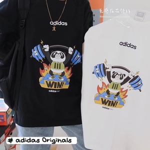 adidas/三叶草举重熊猫情侣纯棉短袖t恤  选用高质量的