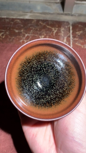 一线品牌窑口一方龙窑周岐辉老师柴烧建盏一只,紫霜口,绿毛釉面