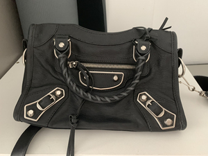 巴黎世家 机车包 mini city 黑色小银锭 山羊皮