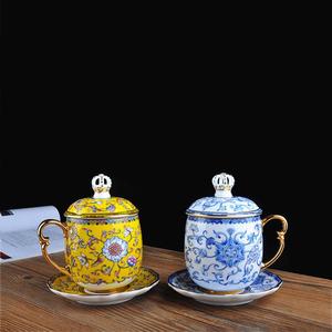 景德镇陶瓷茶杯珐琅彩三件套杯瓷器皇冠水杯办公杯杯子送礼品加字