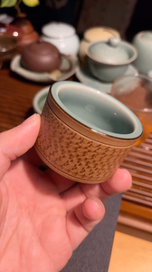 龙泉青瓷黄汉弟老师双色釉直口杯全手工杯主人杯拉坯跳刀精品茶杯