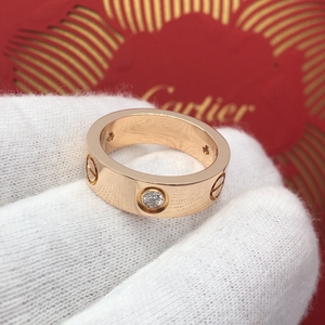 cartier卡地亚玫瑰金宽版三钻戒指52号love系列