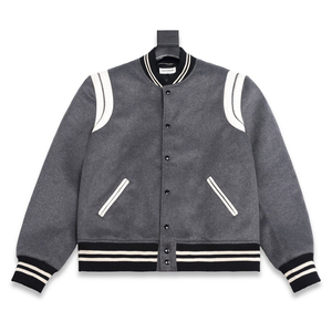 slp灰色白皮棒球服夹克 面料为羊毛呢 90%羊毛 螺口也是