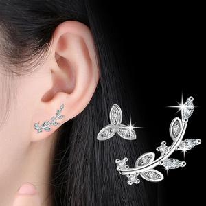 首饰韩国版花朵叶子镶石不对称树叶 女 白铜镀银耳钉 耳针 耳饰品