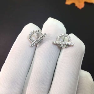 爱马仕猪鼻子耳钉18k玫瑰金白金黄金满钻字母q男女耳钉 手链