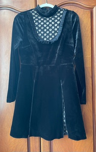 珈姿莱尔专柜正品长袖黑色金丝绒连衣裙s160，胸围88，腰围