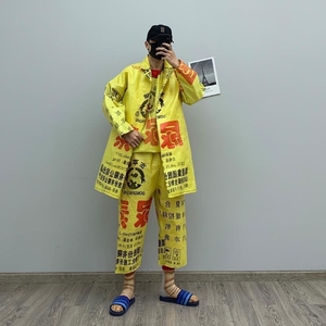 【套装】化肥麻袋同款长袖风衣九分裤一套搭配帅气男人个性套装潮