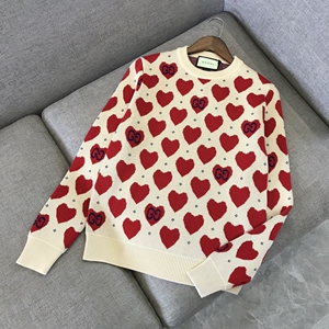 400人付款淘宝秋冬韩字母图案网红色针织宽松慵懒风女士毛衣粉色爱心