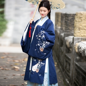 木子家夜微凉原创汉服对襟长褙子明制立领长袖毛领加绒长袄马面裙