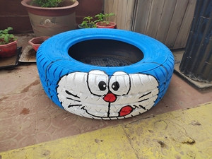 哆啦a梦轮胎涂鸦,做轮胎花盆,轮胎带底座控根器130自提