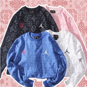 clot陈冠希同款aj联名丝绸圆领套头卫衣男潮牌宽松大码长袖