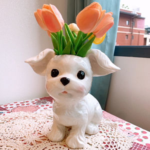 陶瓷狗狗花瓶,超级绝美,还带腮红,插花随便乱搭配也是特别好看
