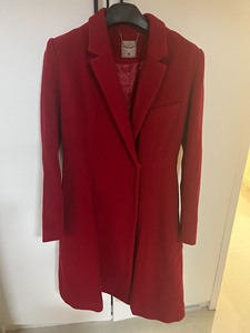 AMII艾米家长款羊毛呢大衣，西装领收腰款，很有气质的暗红色