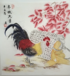 纯手绘工笔画丰收大吉/公鸡,资深画师手绘国画工笔画稿芯,熟宣