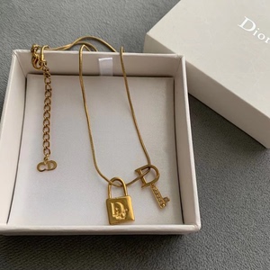 Dior迪奥中古vintage金色锁头钥匙项链+手链套装正品