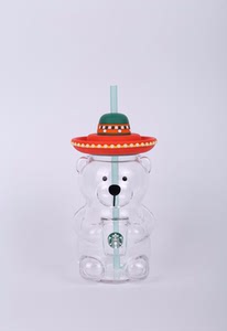 星巴克2020拉美小熊玻璃吸管杯 玻璃杯花色:无色透明 材质
