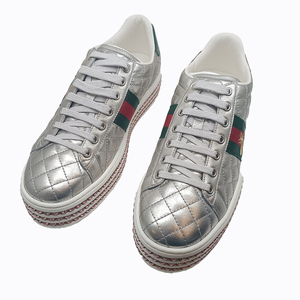 3折【99新】gucci古驰银色系带小蜜蜂厚底松糕鞋女鞋39码公价9800