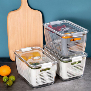创意家用双层沥水透明冰箱保鲜盒分隔大容量果蔬透气分格收纳盒
