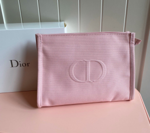 dior 迪奥彩妆护肤柜台赠品 粉色帆布拉链款大号化妆包 质