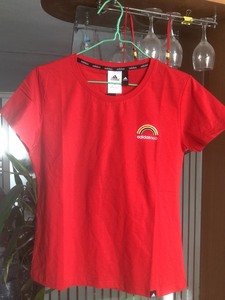 正品阿迪达斯6578，大红色女子夏季短袖T恤运动T恤，2XL