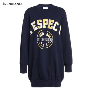 trendiano欧时力女装春装棉质中长款宽松套头卫衣外套