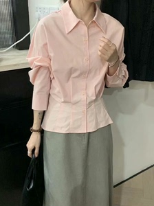 全新女士春款衬衫，橘粉色，非常立挺，短款，韩国货，买的挺贵的