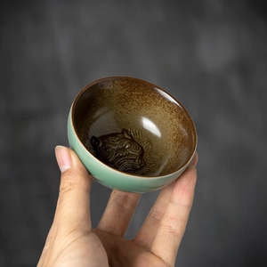 弟窑梅子青双釉普洱茶碗杯青瓷虎头杯#长月烬明月满情长