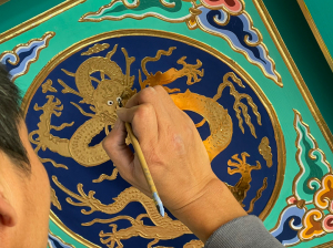 故宫同款金龙和玺彩绘中式吊顶彩画天花板 传统彩画 沥粉 贴金