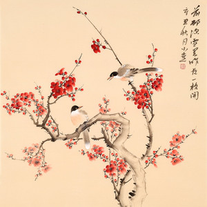 皇甫宜喜《红梅报春》手绘国画花鸟 客厅玄关书房办公室挂画
