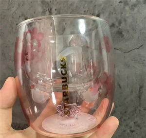 正品starbucks星巴克猫尾杯粉色紫樱杯限量玻璃