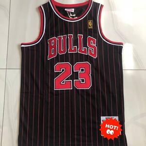 nba球衣乔丹球衣全刺绣 96-97公牛队黑色条纹黑红 23_阿里巴巴找货神