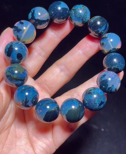 缅甸琥珀蓝精灵黑蜜海藻溶洞手串,花纹妖娆,低调奢华的美.直径